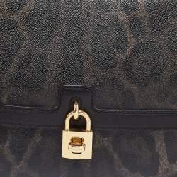 Pre Owned Dolce & Gabbana Black Leopard Print Coated Canvas and Leather Padlock Top Handle Bag