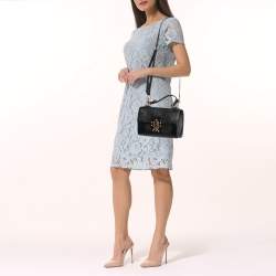 Pre Owned Dolce & Gabbana Black Iguana Embossed Leather Lucia Top Handle Bag