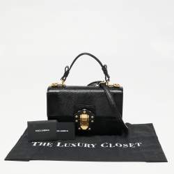 Pre Owned Dolce & Gabbana Black Iguana Embossed Leather Lucia Top Handle Bag