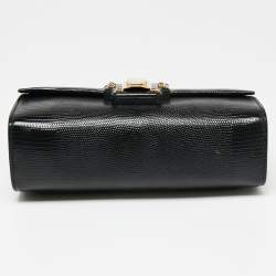 Pre Owned Dolce & Gabbana Black Iguana Embossed Leather Lucia Top Handle Bag