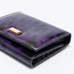 Dolce & Gabbana Purple Leopard Print Patent Leather Trifold Wallet
