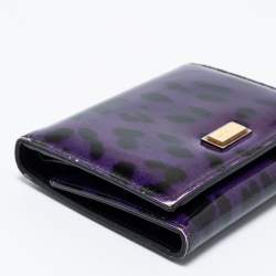 Dolce & Gabbana Purple Leopard Print Patent Leather Trifold Wallet