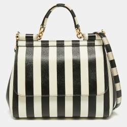 Dolce & Gabbana Black/White Striped Leather Medium Miss Sicily Top Handle Bag  Dolce & Gabbana | TLC