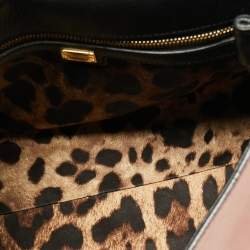 Pre Owned Dolce & Gabbana Black/Beige Leather Medium Miss Sicily Top Handle Bag
