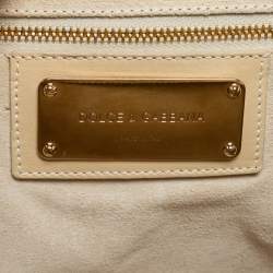 Pre Owned Dolce & Gabbana Cream Watersnake Leather Frame Satchel