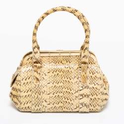 Pre Owned Dolce & Gabbana Cream Watersnake Leather Frame Satchel