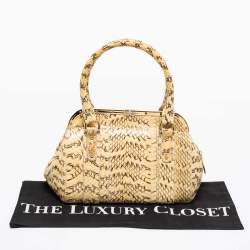 Pre Owned Dolce & Gabbana Cream Watersnake Leather Frame Satchel