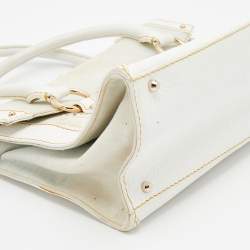 Pre Owned Dolce & Gabbana White Denim And Leather Flap Satchel
