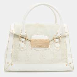 Pre Owned Dolce & Gabbana White Denim And Leather Flap Satchel