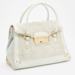 Pre Owned Dolce & Gabbana White Denim And Leather Flap Satchel