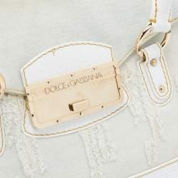 Pre Owned Dolce & Gabbana White Denim And Leather Flap Satchel