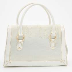 Pre Owned Dolce & Gabbana White Denim And Leather Flap Satchel