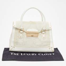 Pre Owned Dolce & Gabbana White Denim And Leather Flap Satchel