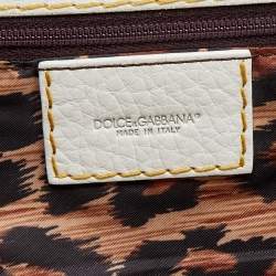 Pre Owned Dolce & Gabbana White Denim And Leather Flap Satchel