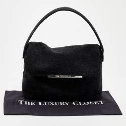 Pre Owned Dolce & Gabbana Black Felt Flap Shoulder Bag