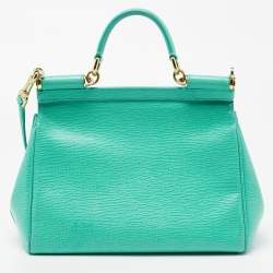 مملوكة مسبقًا حقيبة كتف دولتشي أند غابانا �ميس سيسيلي جلد خضراء متوسطة بيد علوية