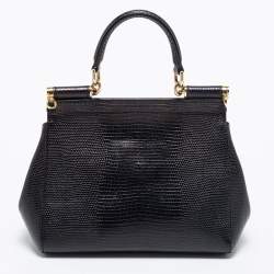 مملوكة مسبقًا Dolce & Gabbana Black Leather Small Embellished Miss Sicily Top Handle Bag
