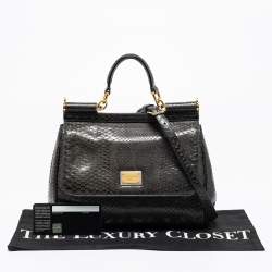 Pre Owned Dolce & Gabbana Deep Green Python Medium Miss Sicily Top Handle Bag