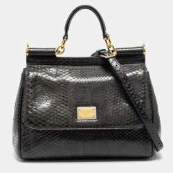 Pre Owned Dolce & Gabbana Deep Green Python Medium Miss Sicily Top Handle Bag