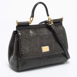 Pre Owned Dolce & Gabbana Deep Green Python Medium Miss Sicily Top Handle Bag