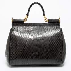 Pre Owned Dolce & Gabbana Deep Green Python Medium Miss Sicily Top Handle Bag