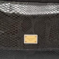 Pre Owned Dolce & Gabbana Deep Green Python Medium Miss Sicily Top Handle Bag