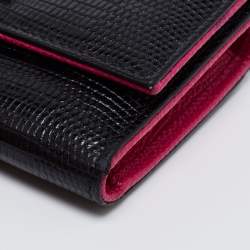 Pre Owned محفظة دولتشي أند غابانا جلد نقشة السحلية أسود ثلاثية الطي مضغوطة