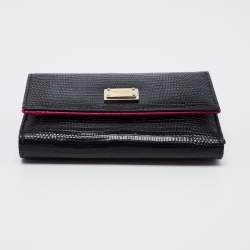 Pre Owned محفظة دولتشي أند غابانا جلد نقشة السحلية أسود ثلاثية الطي مضغوطة