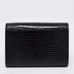 Pre Owned محفظة دولتشي أند غابانا جلد نقشة السحلية أسود ثلاثية الطي مضغوطة