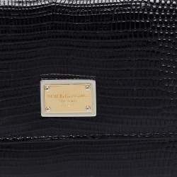 Pre Owned محفظة دولتشي أند غابانا جلد نقشة السحلية أسود ثلاثية الطي مضغوطة