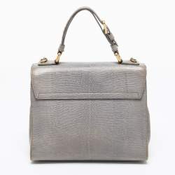 Pre Owned Dolce & Gabbana Grey Lizard Embossed Leather Medium Miss Monica Top Handle Bag