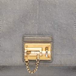 Pre Owned Dolce & Gabbana Grey Lizard Embossed Leather Medium Miss Monica Top Handle Bag