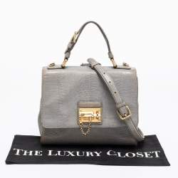 Pre Owned Dolce & Gabbana Grey Lizard Embossed Leather Medium Miss Monica Top Handle Bag
