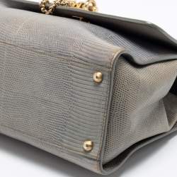 Pre Owned Dolce & Gabbana Grey Lizard Embossed Leather Medium Miss Monica Top Handle Bag