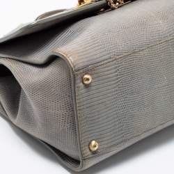 Pre Owned Dolce & Gabbana Grey Lizard Embossed Leather Medium Miss Monica Top Handle Bag