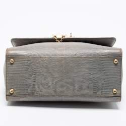 Pre Owned Dolce & Gabbana Grey Lizard Embossed Leather Medium Miss Monica Top Handle Bag