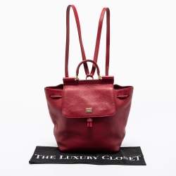 Pre Owned Dolce & Gabbana Red Leather Sicily Backpack