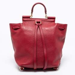 Pre Owned Dolce & Gabbana Red Leather Sicily Backpack