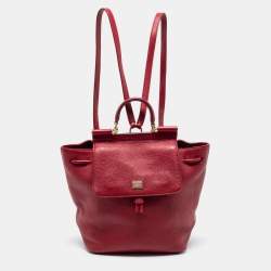 Pre Owned Dolce & Gabbana Red Leather Sicily Backpack