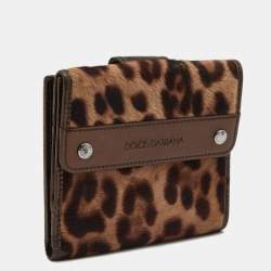 Pre Owned Dolce & Gabbana Brown Leopard Print Calfhair and Patent Leather French Compact Wallet
