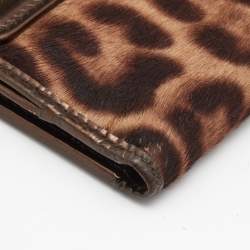 Pre Owned Dolce & Gabbana Brown Leopard Print Calfhair and Patent Leather French Compact Wallet