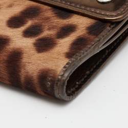 Pre Owned Dolce & Gabbana Brown Leopard Print Calfhair and Patent Leather French Compact Wallet