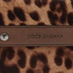 Pre Owned Dolce & Gabbana Brown Leopard Print Calfhair and Patent Leather French Compact Wallet