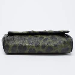 مملوكة مسبقًا Dolce & Gabbana Green Leopard Print Coated Canvas and Leather Flap Chain Shoulder Bag