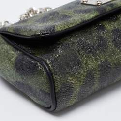 مملوكة مسبقًا Dolce & Gabbana Green Leopard Print Coated Canvas and Leather Flap Chain Shoulder Bag