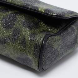 مملوكة مسبقًا Dolce & Gabbana Green Leopard Print Coated Canvas and Leather Flap Chain Shoulder Bag