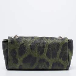مملوكة مسبقًا Dolce & Gabbana Green Leopard Print Coated Canvas and Leather Flap Chain Shoulder Bag