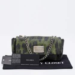 مملوكة مسبقًا Dolce & Gabbana Green Leopard Print Coated Canvas and Leather Flap Chain Shoulder Bag