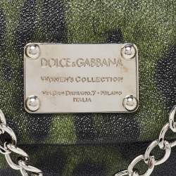مملوكة مسبقًا Dolce & Gabbana Green Leopard Print Coated Canvas and Leather Flap Chain Shoulder Bag