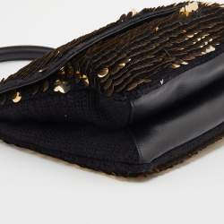 مملوكة مسبقًا Dolce & Gabbana Black/Gold Sequin And Woven Fabric Miss Sicily Top Handle Bag